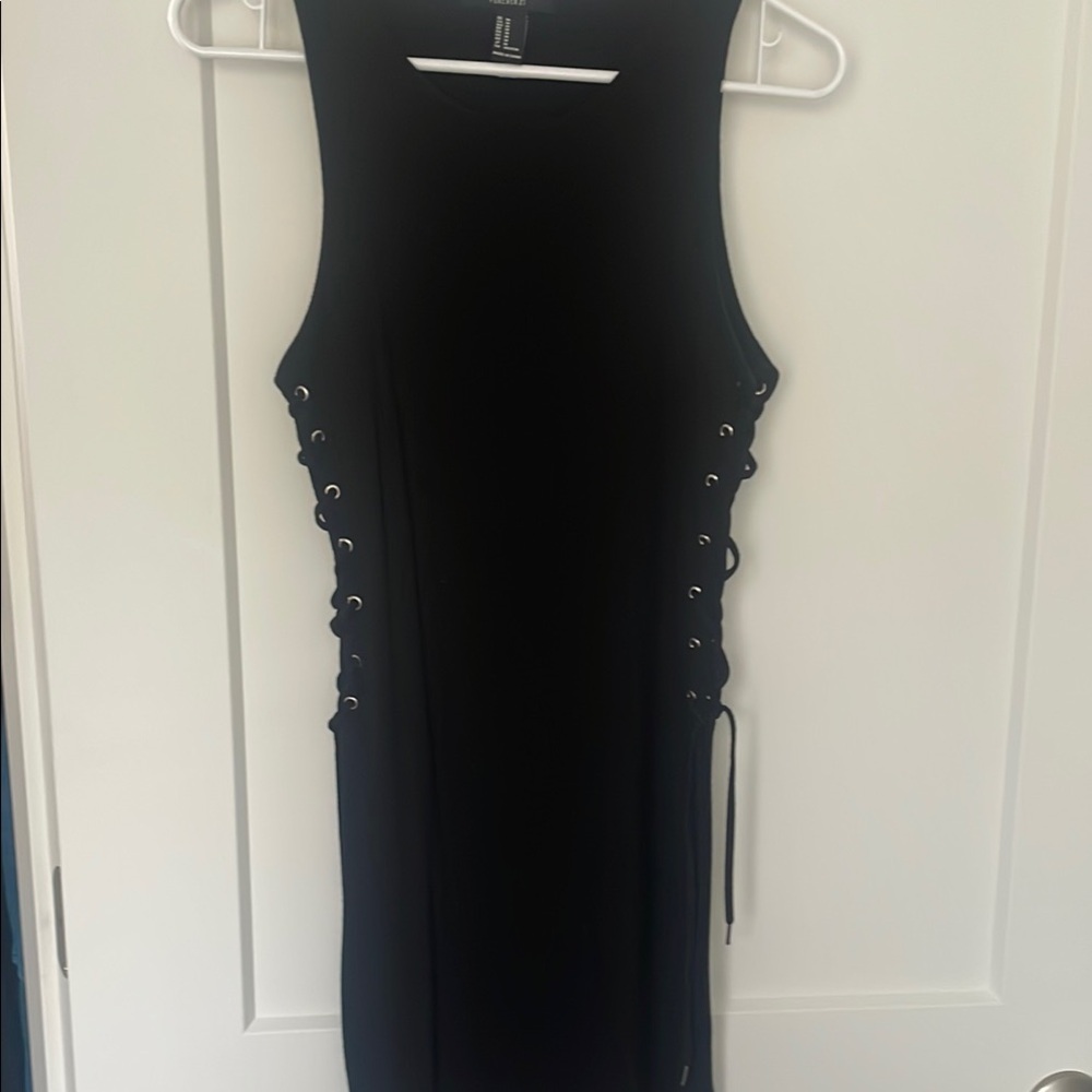 Black Lace-Up Side Midi Dress
